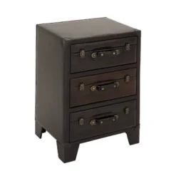 Traditional Wood And Faux Leather Cabinet Dark Brown - Olivia & May -Olivia & May GUEST a34dde45 eeee 4440 bd17 f624c46cbd95