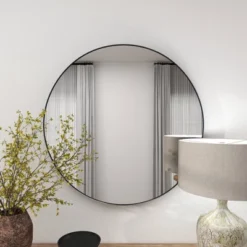 Contemporary Wood Round Wall Mirror - Olivia & May -Olivia & May GUEST a3c966b2 8e2a 4bf4 b82c aba9bbcff0c1