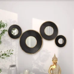 Metal Wall Mirror With Fluted Frame Black - Olivia & May -Olivia & May GUEST a469b76d cb5e 41bb 8bd5 546fd38d4d70