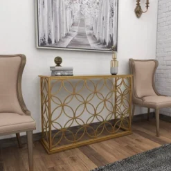 Rectangular Traditional Modern Metal Console Table Gold - Olivia & May -Olivia & May GUEST a49a9a3a 6241 4722 8f3f ae73f64d8aca