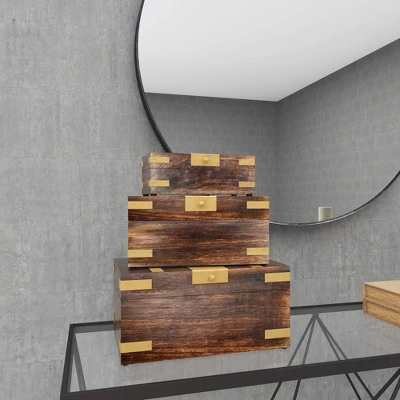 Set Of 3 Traditional Brass Inlaid Wooden Boxes - Olivia & May 15 Set Of 3 Traditional Brass Inlaid Wooden Boxes - Olivia & May - Image 13