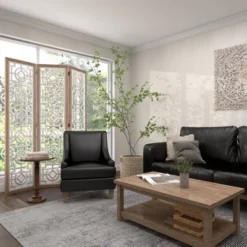 Farmhouse Wood Patterned Room Divider Screen White - Olivia & May -Olivia & May GUEST a4d02a82 01eb 425d 8aac 010fcb1b8bef