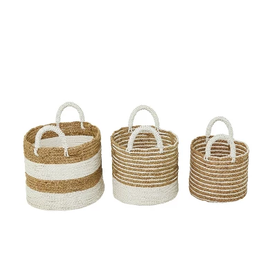 Set Of 3 Seagrass Storage Baskets Brown/White - Olivia & May 8 Set Of 3 Seagrass Storage Baskets Brown/White - Olivia & May - Image 6