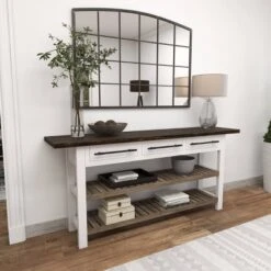 Farmhouse Wood Rectangle Console Table White - Olivia & May -Olivia & May GUEST a5557c88 0378 4b2e 9d67 abc4e9a6e937