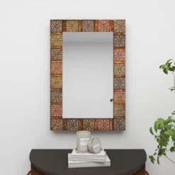 Metal Floral Wall Mirror With Embossed Metal Multi Colored - Olivia & May -Olivia & May GUEST a6078b82 c422 48a6 ad52 1bee2008f633