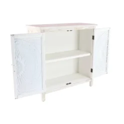 Rustic Wooden Cabinet With Carved Medallion Design Beige - Olivia & May -Olivia & May GUEST a6cf921e 8e14 4f2f b5a1 c4dc3f5bfba3