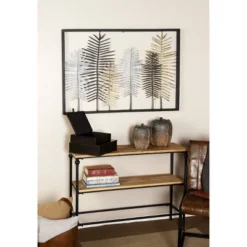 Modern Metal Leaf Wall Decor With Black Frame Black - Olivia & May