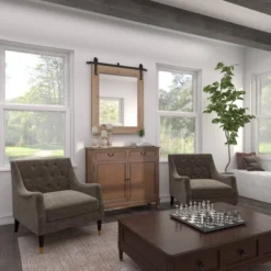 41" X 37" Wood Wall Mirror With Metal Hanging Rod Brown - Olivia & May -Olivia & May GUEST a80a0132 9f13 4cb3 9607 e330a727c555