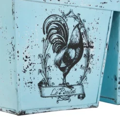 23" Wide Square Planter French Country Rooster Illustration Metal With Handles Distressed Blue - Olivia & May -Olivia & May GUEST a815c39a ba91 4aba 8699 20b556fdce15