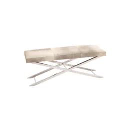 Contemporary Stainless Steel Cowhide X-Bench Beige - Olivia & May