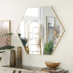 Contemporary Wood Hexagon Wall Mirror – Olivia & May