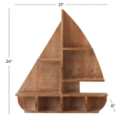 24"x21" Wood Sail Boat 8 Cubbies Wall Shelf Brown - Olivia & May: Nautical Storage, No Hooks -Olivia & May GUEST a9fa3c8b fd81 40bf 9029 284f6261eba2