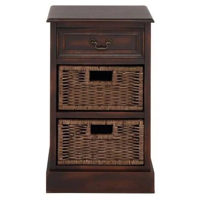 Farmhouse Wooden Side Chest With Basket Drawers Maroon - Olivia & May 3 Farmhouse Wooden Side Chest With Basket Drawers Maroon - Olivia & May