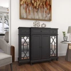 Glam Mirror And Wood Storage Cabinet Black - Olivia & May -Olivia & May GUEST aaa7f24c 70dd 4484 b036 7ccf48e4edbc