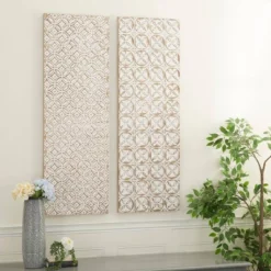 Set Of 2 Wooden Geometric Intricately Carved Wall Decors White - Olivia & May -Olivia & May GUEST aaaac6aa 3bcc 4248 a5b6 1951a2d85707
