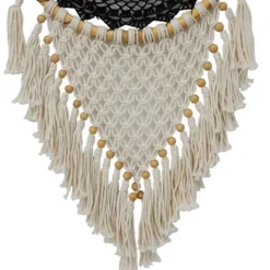 42" X 16" Cotton Macrame Handmade Intricately Woven Dreamcatcher Wall Decor With Beaded Fringe Tassels Black - Olivia & May -Olivia & May GUEST aab1cdc0 de73 4573 b6ac 4cf26c6f56ed