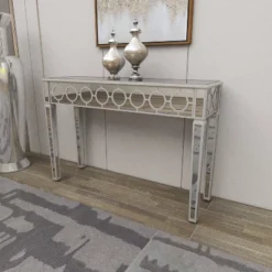 Glam Mirror And Wood Patterned Console Table Silver - Olivia & May -Olivia & May GUEST ab99fe77 db1e 402b b293 6bd1fc96bfd5