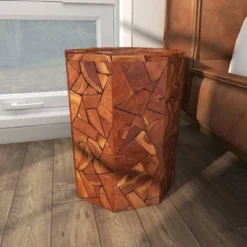 Contemporary Teak Wood Round Accent Table Brown - Olivia & May -Olivia & May GUEST abf5bc6f bbce 4cf7 8430 0c43756c2fe7