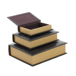 Vintage Reflections Rustic Wood-Style MDF And Synthetic Leather Book Box Set 3ct - Olivia & May -Olivia & May GUEST ac79b78d 78b7 4341 8419 81ef2e9bd56c