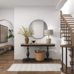 Contemporary Wood Round Wall Mirror - Olivia & May -Olivia & May GUEST acac107c af89 4616 8dba e43efcd74a17