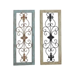 Set Of 2 Wood Scroll Arabesque Wall Decors Natural/Black - Olivia & May -Olivia & May GUEST acae9399 8564 4710 a00f 5f3d41a44bfd