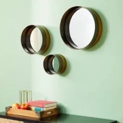 Contemporary Metal Wall Mirror Set Of 3 Dark Brown - Olivia & May -Olivia & May GUEST acea519f 5a15 4ee2 9390 2540fcb30c19