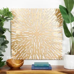 Wooden Starburst Abstract Carved Wall Decor With White Backing Gold - Olivia & May