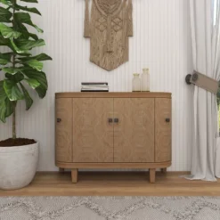 Traditional Carved Wood Curved Cabinet Brown - Olivia & May -Olivia & May GUEST ad1fe404 ecc7 450c bd13 3974bb5d39ff