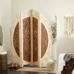 French Country Mango Wood Room Divider Screen Brown - Olivia & May