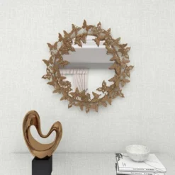 Metal Butterfly Round 3D Wall Mirror Gold - Olivia & May -Olivia & May GUEST ada9582f 26be 4f26 81a8 b8adbada6be2