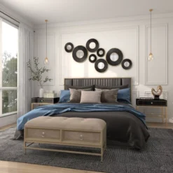 Metal Wall Mirror With Fluted Frame Black - Olivia & May -Olivia & May GUEST add59e69 5db8 4c76 afb1 648f11c6e227