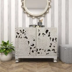 Mediterranean Carved Wood Cabinet White - Olivia & May -Olivia & May GUEST addd15cf 22de 48eb b26d c03e75b8b1a4