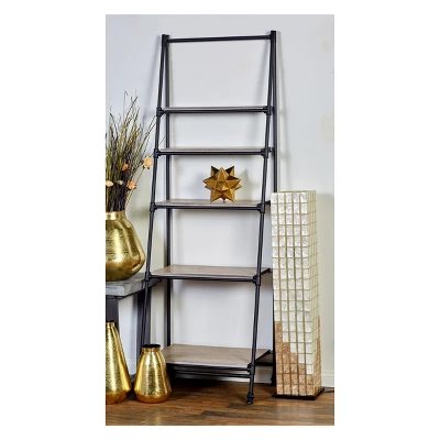 72" Metal And Wood 5 Shelf A Frame Book Stand Black - Olivia & May 5 72" Metal And Wood 5 Shelf A Frame Book Stand Black - Olivia & May - Image 3