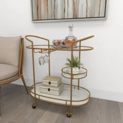 Contemporary Iron Bar Cart Gold - Olivia & May -Olivia & May GUEST af4c2b0a f372 4d8c a260 164f7d5a3554
