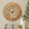 Olivia & May 31"X31" Seagrass Tribal Round Decorative Wall Clock With Weaving Design Gold