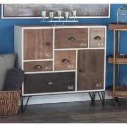 Wood And Metal 7 Drawer Buffet White/Black - Olivia & May -Olivia & May GUEST afe8cb14 7cab 4366 9f64 d6233cf4496e