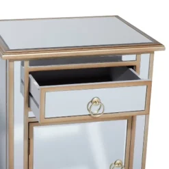 Small Glam Glass Mirrored Cabinet Beige - Olivia & May -Olivia & May GUEST b003cab2 ffc4 4689 a0db 2397792f5dee