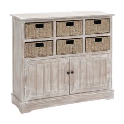 Wood Cabinet With Seagrass Drawers Brown - Olivia & May -Olivia & May GUEST b02f633a 1a77 45fc 9061 5466db69611a