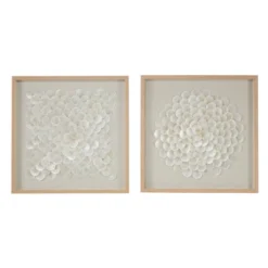Shell Geometric Handmade Overlapping Shells Shadow Box With Canvas Backing Set Of 2 Cream - Olivia & May -Olivia & May GUEST b0774518 6a33 483d 84fc 7c9ab4cd59a6