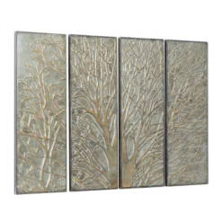 Metal Tree Wall Decor With Embossed Design Set Of 4 Brown - Olivia & May -Olivia & May GUEST b0d0f8b1 1570 4df9 8c94 2314b05c508b