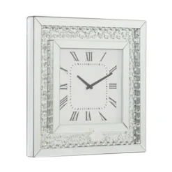 Wood Mirrored Wall Clock With Floating Crystals Silver - Olivia & May -Olivia & May GUEST b2303420 af21 4dd4 a433 1238a2807966