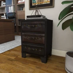 Traditional Wood And Faux Leather Cabinet Dark Brown - Olivia & May -Olivia & May GUEST b243dd92 0c27 49c8 afca 3048efcce8c8