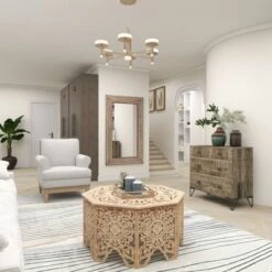 Wood Floral Intricately Carved Wall Mirror Brown - Olivia & May -Olivia & May GUEST b288855d 111b 428c a101 f8ad3de8c858