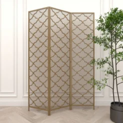 Modern Metal Filigree Room Divider Screen Gold - Olivia & May -Olivia & May GUEST b2c94cb3 4e31 4bd5 8d2b 5cc00e964d5f