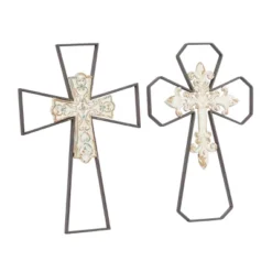 Set Of 2 Metal Cross Carved Wood Wall Decors Black - Olivia & May -Olivia & May GUEST b333b96e 26e6 42e6 937a fd2bf7710a69