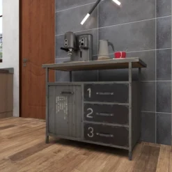 Metal Utility Cabinet With Wood Top Steel Gray - Olivia & May -Olivia & May GUEST b383518b 8fd1 4bf9 9919 17676d71885a