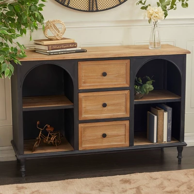 Farmhouse Wood And Metal Cabinet Black - Olivia & May 3 Farmhouse Wood And Metal Cabinet Black - Olivia & May
