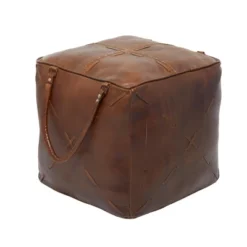Rustic Leather Foot Stool Ottoman Smooth Brown Leather - Olivia & May -Olivia & May GUEST b3f42c1f b6cb 429f 8526 cfa75e07f661