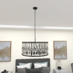 Metal Crystal Embellishments 6 Light Chandelier With Link Style Chain Black - Olivia & May -Olivia & May GUEST b4003e5c 93b8 4d36 84c4 875310a98e5c