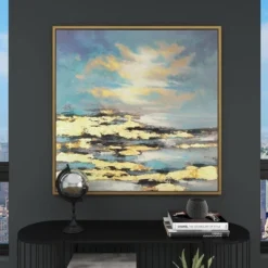 Canvas Geode Landscape Framed Wall Art With Gold Frame Blue - Olivia & May -Olivia & May GUEST b4521421 3f5b 4b5d b42e 18fd561a9790